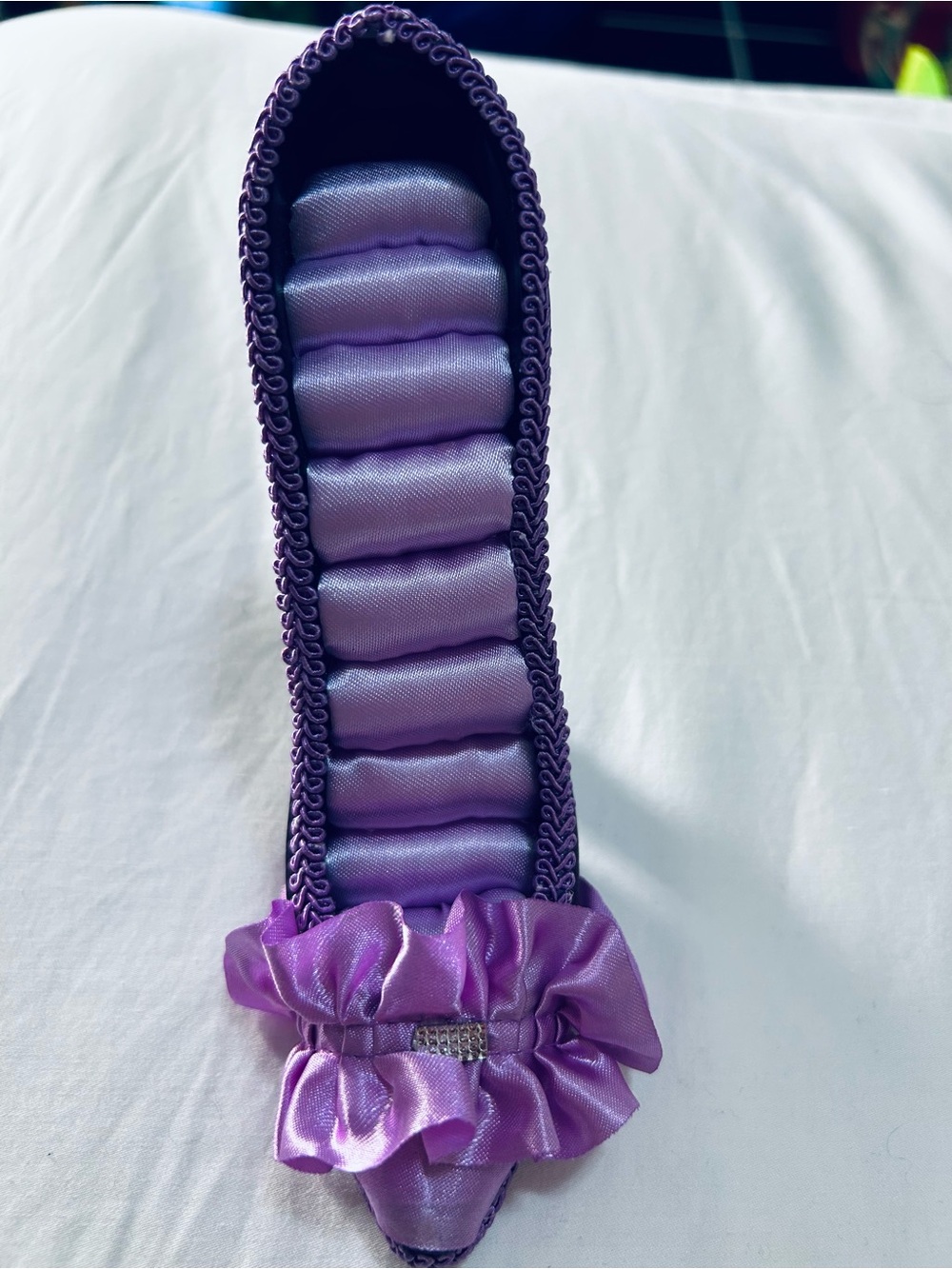 Lavender Satin Ring Organizer with Decorative Bow